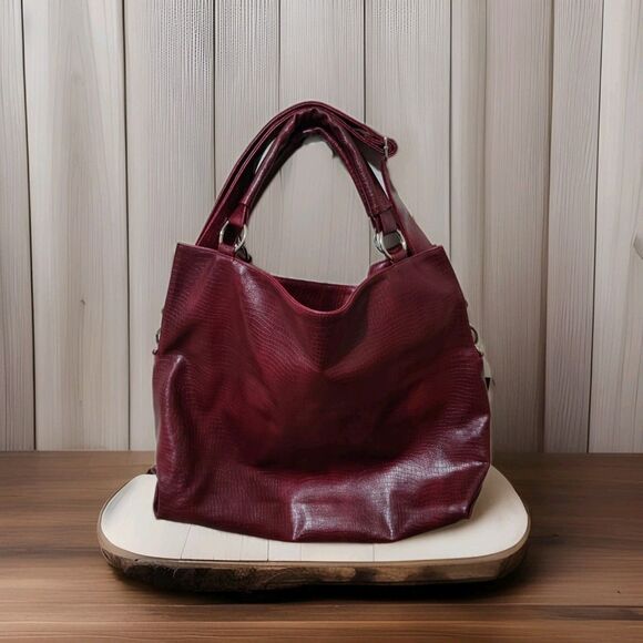 SISY Large Handbag Burgundy Zip Pockets Nwt - Picture 1 of 15